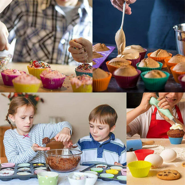 40 To 60x Round Cup Cake Silicone Baking Mould Cupcake Case DIY Bake Mold Muffin