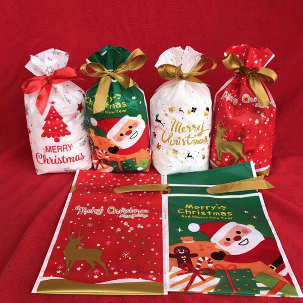 10PCS Plastic Candy Bags Christmas Elk Candy Sweet Treat Bags Biscuit 15*23.5CM