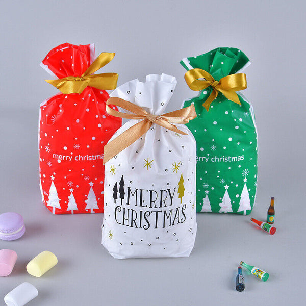 10PCS Plastic Candy Bags Christmas Elk Candy Sweet Treat Bags Biscuit 15*23.5CM