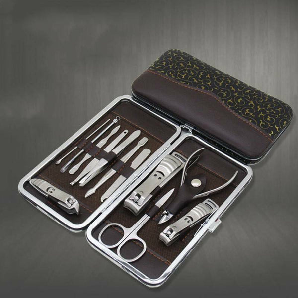 12Pcs/Set Manicure Pedicure Stainless Nail Clippers Kit Cuticle Grooming Case AU