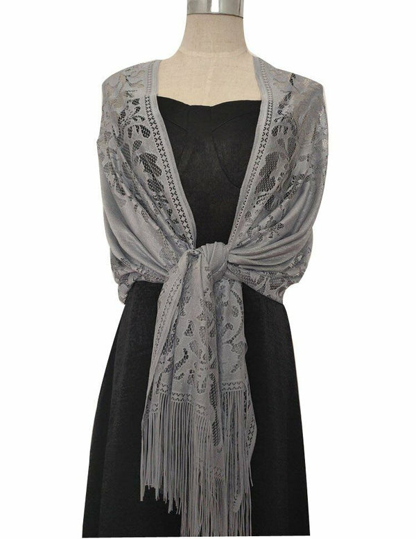 Soft Pashmina Solid Lace Silk Wrap Long SCARF Women Neck Winter Warmer Shawl AU