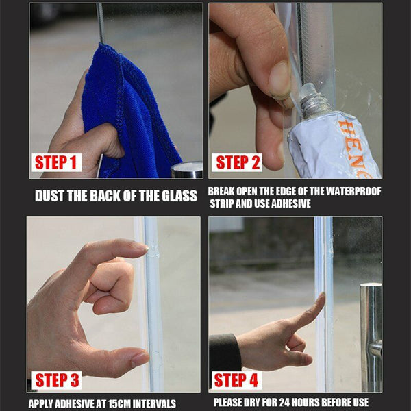 4pcs 6mm/8mm/10mm Silicone Water Seal Strip Windows Bathroom Shower Screen Door
