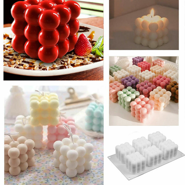 6/15 Cavities 3D Cube Candle Mould Silicone Wax Bubble Cake Dessert Plaster Mold