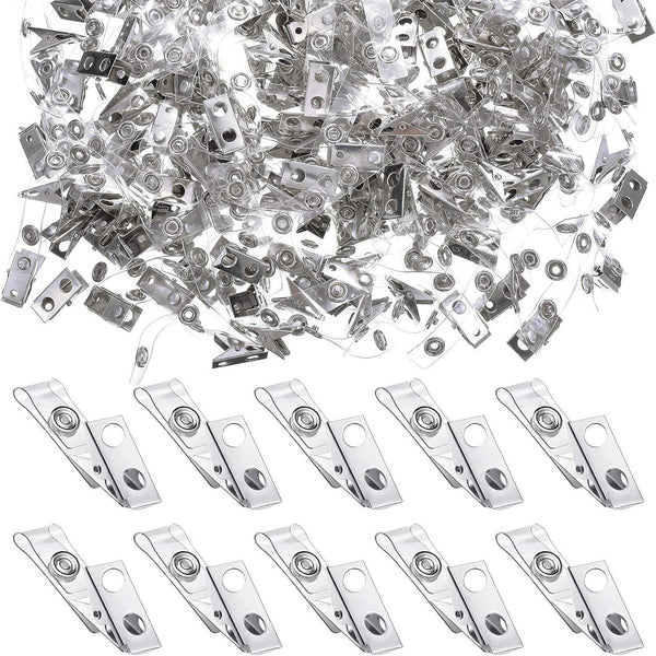 100X Metal Badge Clips Bulldog Allgator Clip With Straps for Card Badge Holder