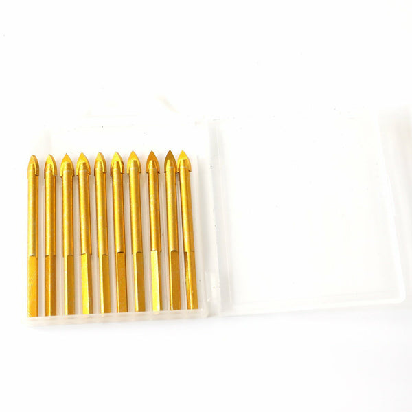 10x Titanium Ceramic Tile Glass Drill Bit Tungsten Carbide Cross Spear Head 6mm