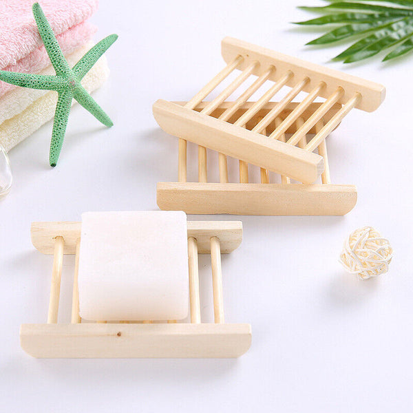 Natural Wooden Bamboo Soap Dish Tray Holder Storage Soap Rack Box Soap Dishes AU