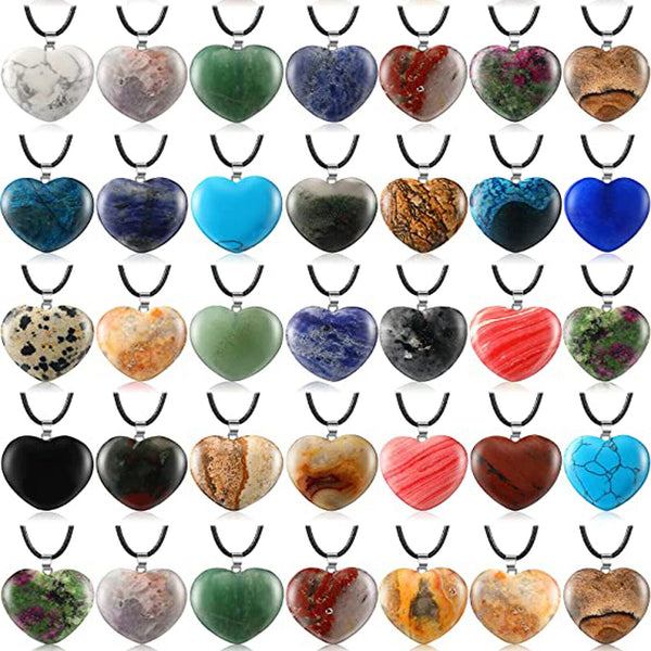 6-120Heart Gemstone Natural Quartz Crystal Healing Chakra Stone Pendant Necklace