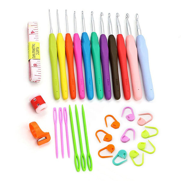 52PCS Crochet Hooks Set Kit Yarn Knitting Needles Sewing Tools Grip With Bag DIY