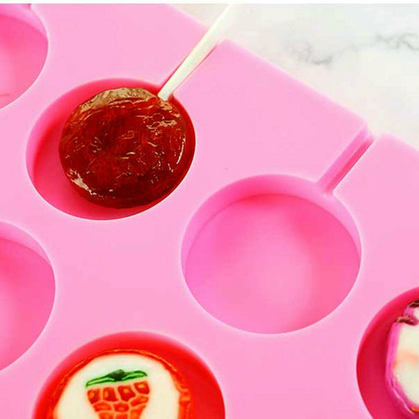 Round Silicone Lollipop Mould Baking Hard Candy Mold 12 Capacity DIY Sticks Set