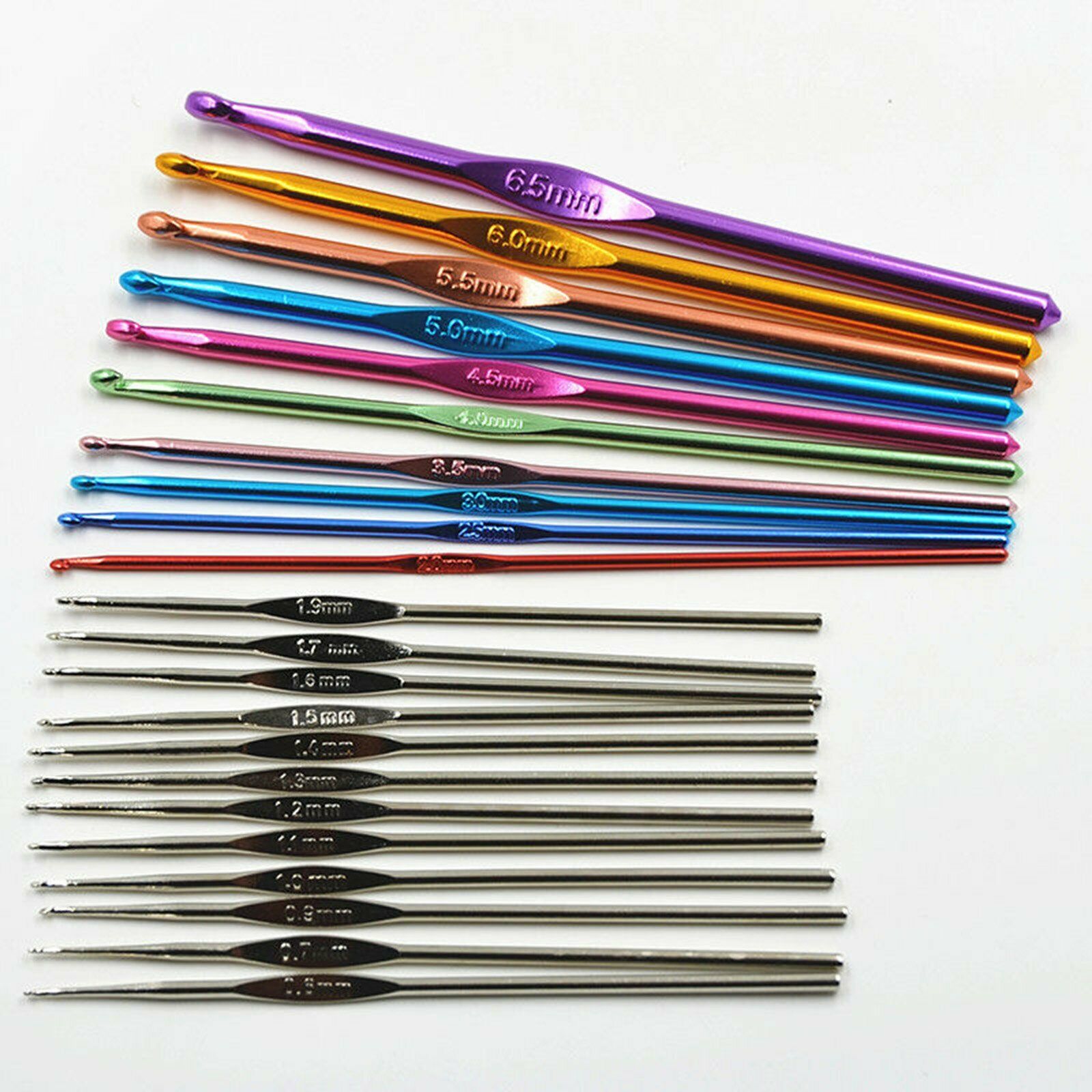 22 Size Multi Coloured Aluminium Crochet Hooks Yarn Knitting Needles Set 22 Pcs - Lets Party