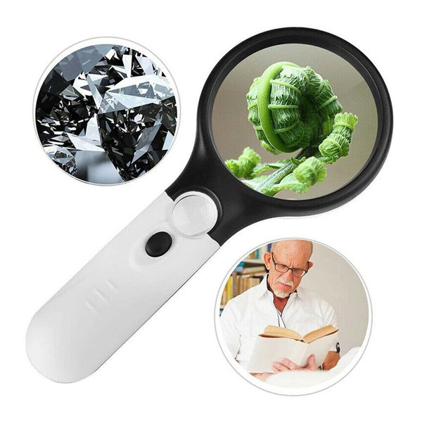 45X Handheld Magnifier Reading Magnifying Glass Jewelry Loupe With 3 LED Light - Lets Party