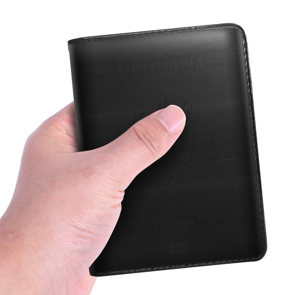 Black Leather RFID Blocking Passport Travel Wallet Holder ID Cards Cover Case - Lets Party