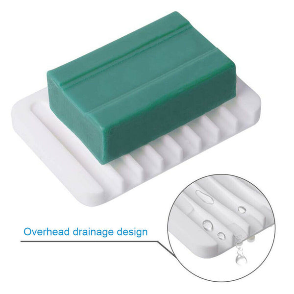 1/2 Silicone Soap Dish Storage Holder Soapbox Plate Tray Drain Box Tool Bathroom - Lets Party