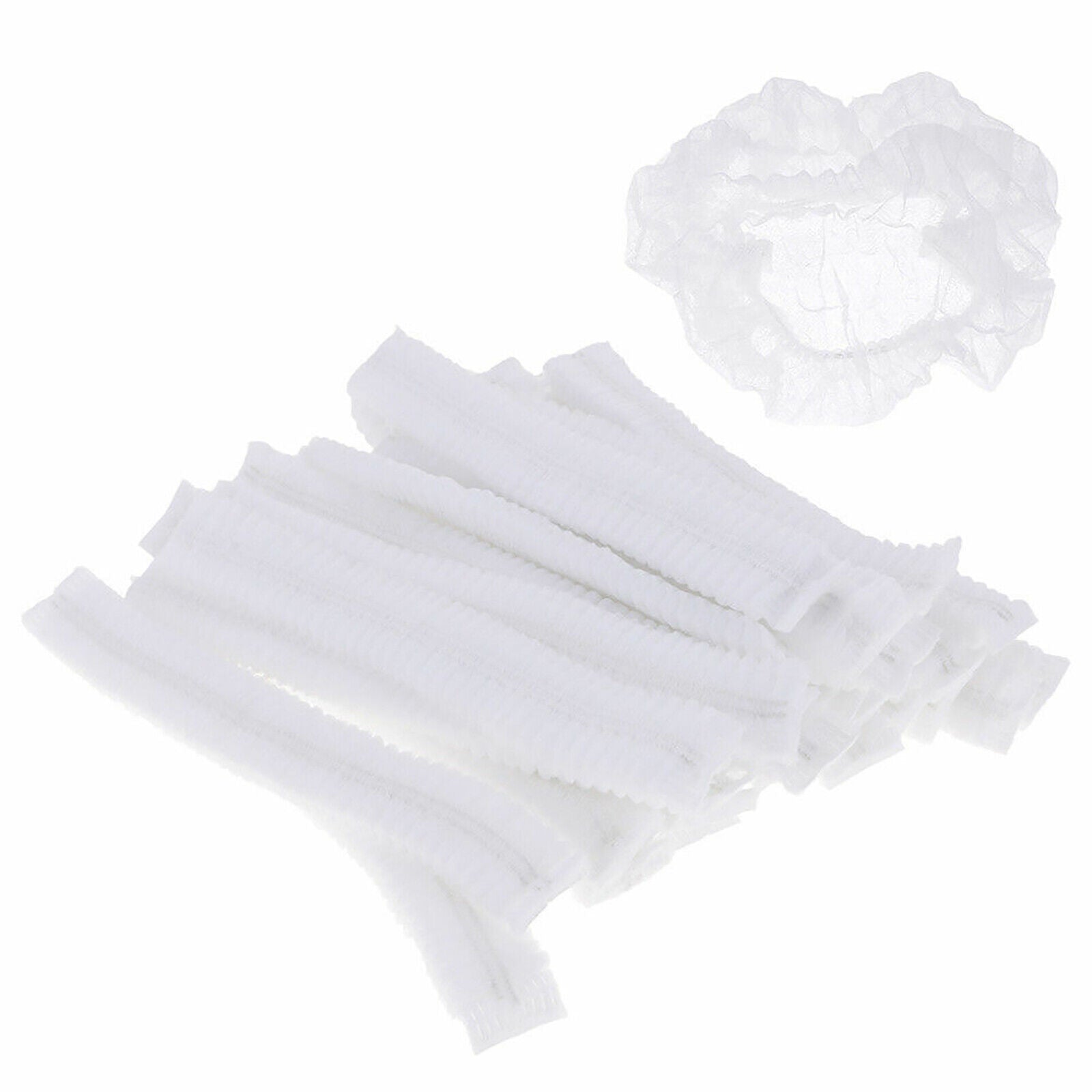 100x White Disposable Hair Net Cap Non Woven Anti Dust Stretch Elastic Work Hat Cover - Lets Party