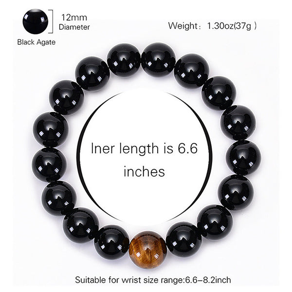 12mm Chakra Bracelet Natural Healing Bead Black Obsidian And Tiger Eye Stone NEW