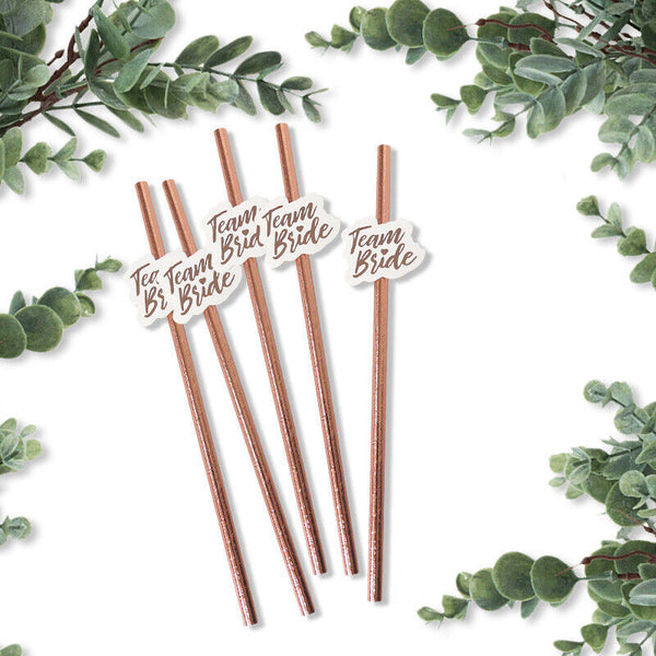 10-100x Rose Gold Team Bride Paper Straws Straw Party Wedding Hens Party Bridal