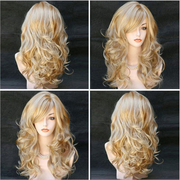 1/2PCS Blonde Wigs Wavy Curly Long Heat Resistant Fiber Costume Lace Front Short