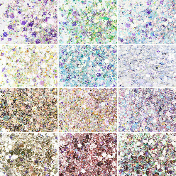 12 Color Holographic Nail Sequins Glitter Flakes Sparkle Confetti Art Decal AU