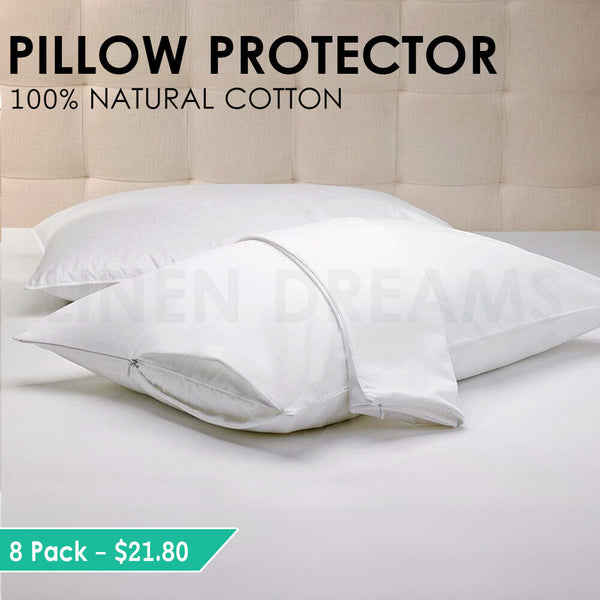 2x / 4x / 8x Natural Cotton Cover Pillow Protector Zip Closure Standard Case - Lets Party