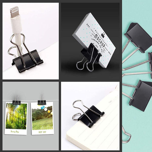 Foldback Clip Black Steel Binder Bulldog Clip Paper Office Document 19MM