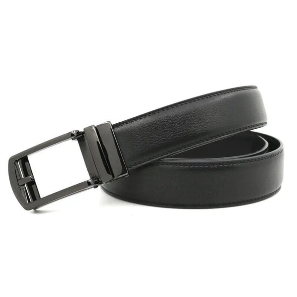 Mens Leather Belt Detachable Waistband Cuttable Strap Automatic Steel Buckle