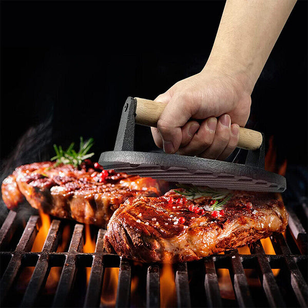 Cast Iron Burger Press Making Hamburger Steak Meat Smasher Utensils Grill BBQ AU