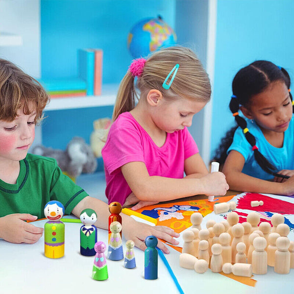 20X Unfinished Wooden Peg Dolls Wooden Tiny Doll Bodies People Decor Wood Crafts