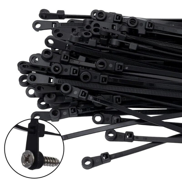 100PCS Nylon Cable Wire Zip Ties Mounting Hole Nail Screw Self locking Strap 5mm