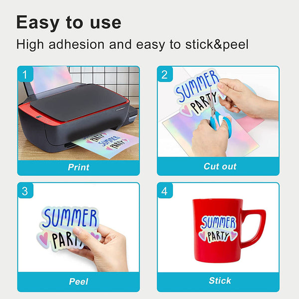 20PCS A4 Holographic Glossy Self Adhesive Sticker Paper Label Inkjet Printer AU