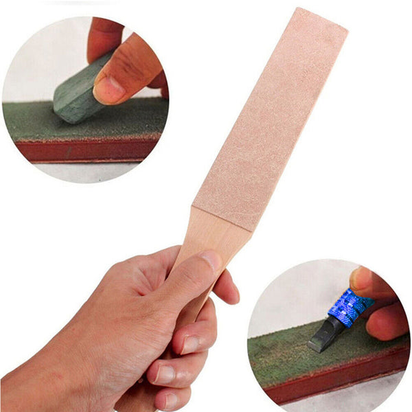 Dual Sided Leather Blade Strop Cutter Razor Sharpener Polishing Wooden Handle AU