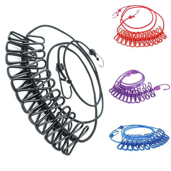2pcs 12 Clips Camping Rope Peg Washing Clothes Line Travel clothesline Portable