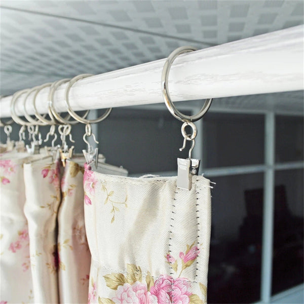 100Pcs Hinged Curtain Rings Hooks Multipurpose Clips Shower Curtain Open-up Ring - Lets Party