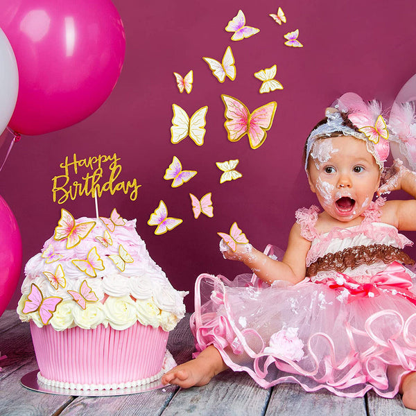 30pcs Butterfly Paper Topper Cake Happy Birthday Theme Festival Decoration DIY A