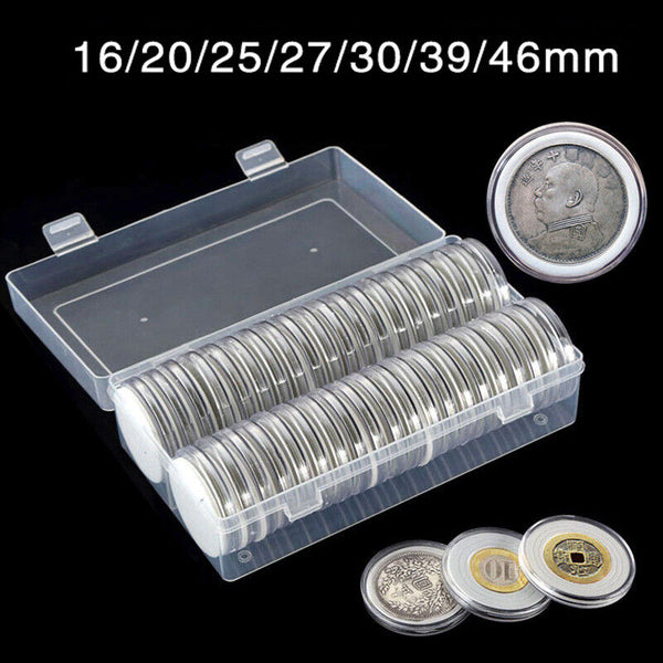 50pcs Coin Storage Collection Box Capsules Holder Plastic Round 2$ Universal AU