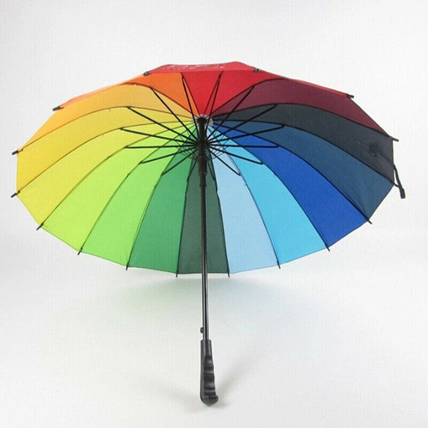16 Ribs Large Rainbow Umbrella Fashion Straight Long Handle Anti UV Sun Rain AU
