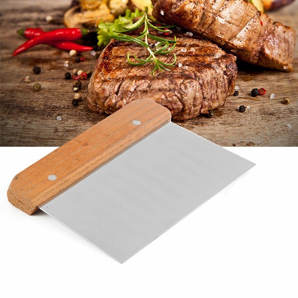 2PCS Stainless Steel Dough Bench Scraper Wooden Handle Cake Slicer Pastry Cutter