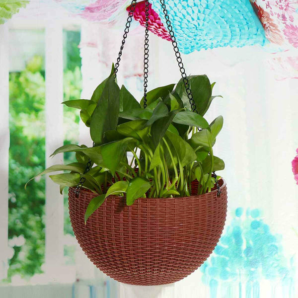 Landen Rattan Hanging Plant Pots Flower Baskets Planters Self Watering Wall