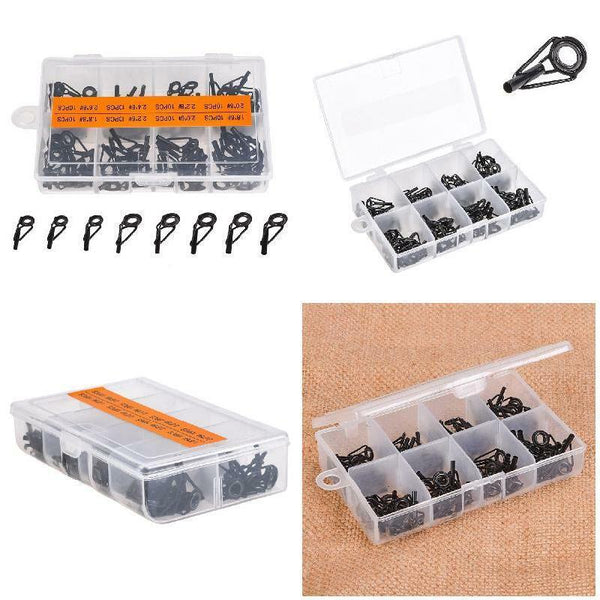 80 PCS/ Set Fishing Rod Guide Tackle Tip Repair Box Eyes Rings DIY Stainless Kit