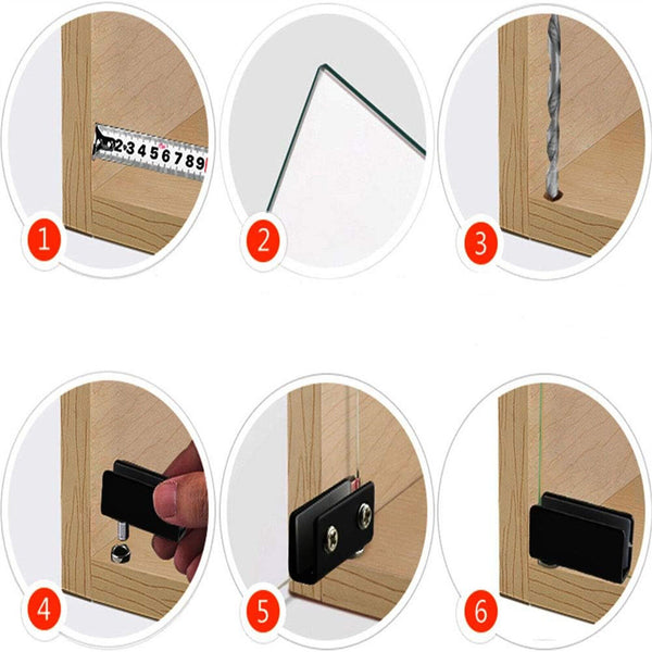 Glass Door Hinges Stainless-Steel Cabinet Pivot Hinge Clip No Drilling