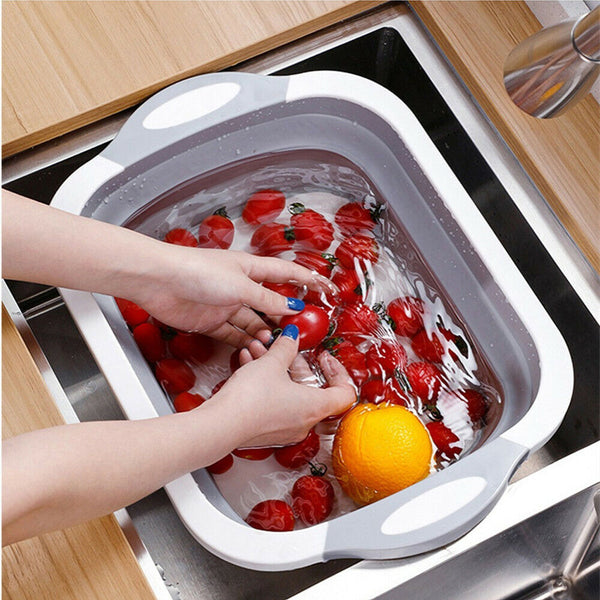 Camping Picnic Foldable Chopping Cutting Board Collapsible Strainer Basket Drain