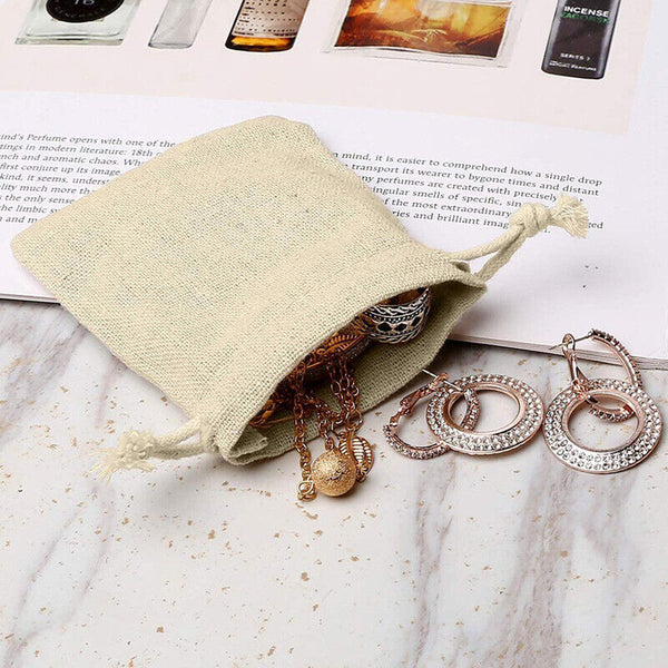 100PCS 7 Sizes Drawstring Storage Bags Calico Bags Linen Tote Gift Bag Bulk AUS