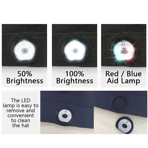 Bluetooth LED Beanie Hat with Music Speakers Mic Rechargeable Cap Head Lamp Gift