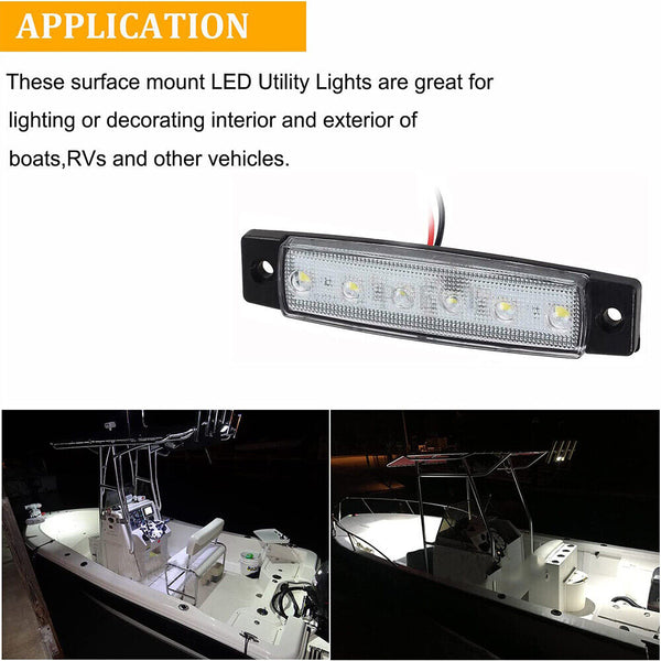 4X Marine Boat 6 LED Lamp White Cabin Deck Courtesy Light Stern Transom Lights