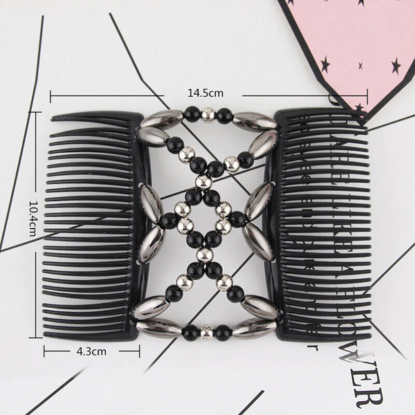 Beaded Stretchy Easy Magic Hair Comb Elastic Double Hair Clip Hair Accessories