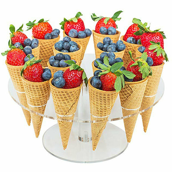 16-Hole Round Acrylic Ice Cream Cone Dessert Holder Display Stand Banquet Shelf