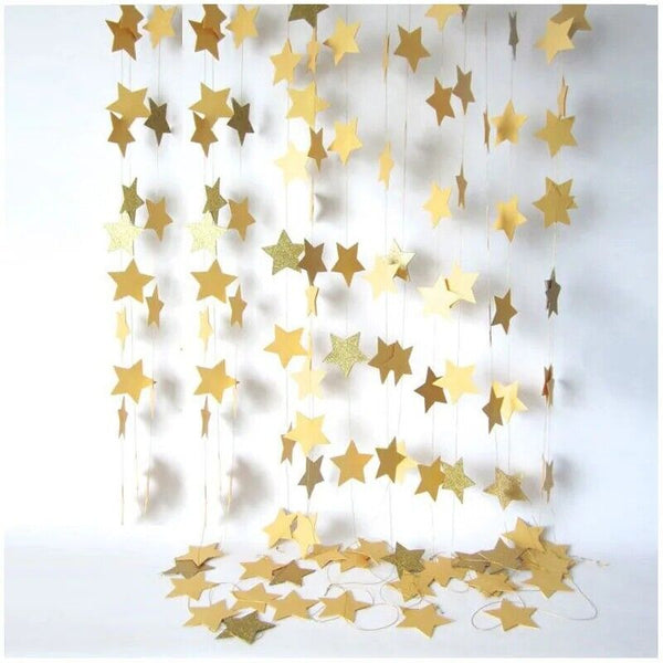 4pcs 4M Gold Paper Star Hanging String Garland Party Wedding Birthday Decor AUS