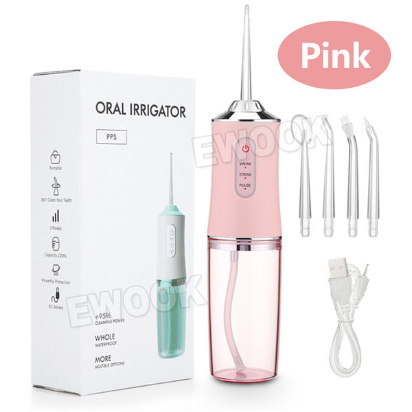 Cordless Oral Irrigator Water Jet Dental Teeth Flosser Tooth Cleaner 4 Nozzles - Lets Party