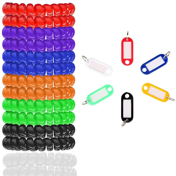 10Set Wrist Keychain Key Tags- Spring Spiral Stretch Coil Wristband Key Ring Key