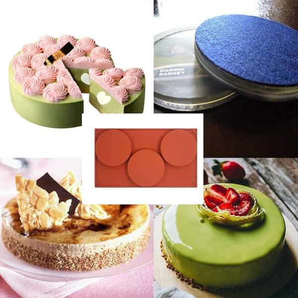 3-Cavity Silicone Cake Pie Custard Tart Resin Mold Bakeware Coaster Tray Moulds