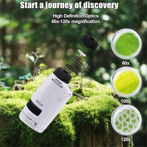 Kids Pocket Microscope 60X-120X Handheld Magnification Lens LED Lighted AU